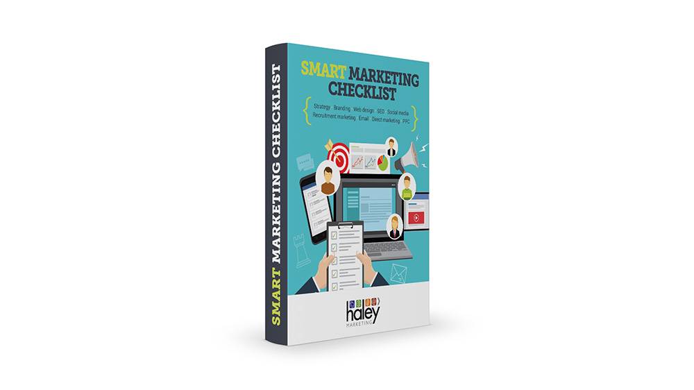 Smart Marketing Checklist Book Mockup Light Blue Cover With Mix of Laptop, Devices and People